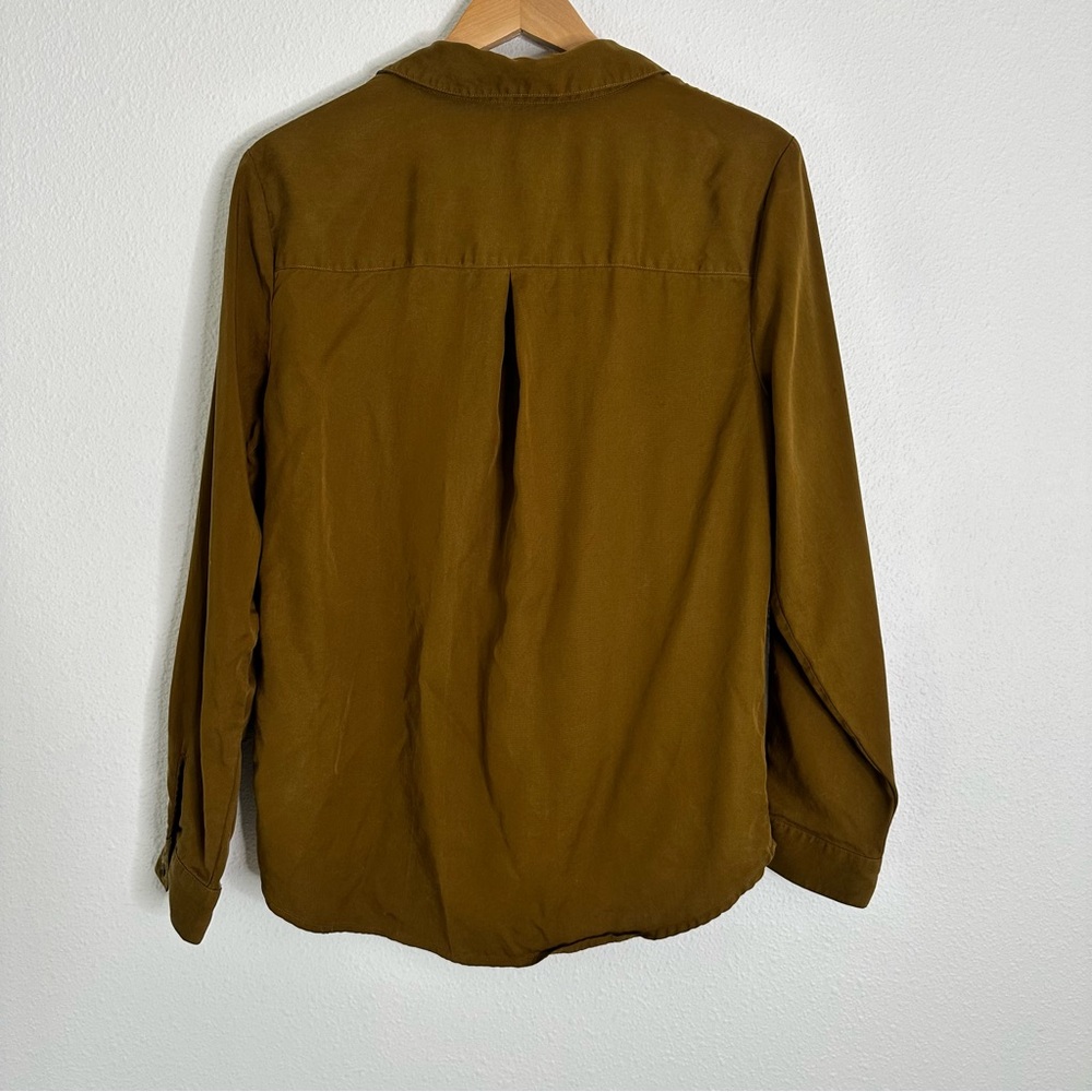 Garnet Hill Tan Popover Blouse V neck 12 - Picture 3 of 8